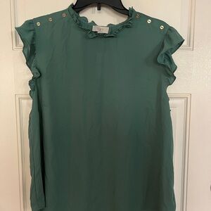 LOFT Teal Ruffle Sleeve Blouse